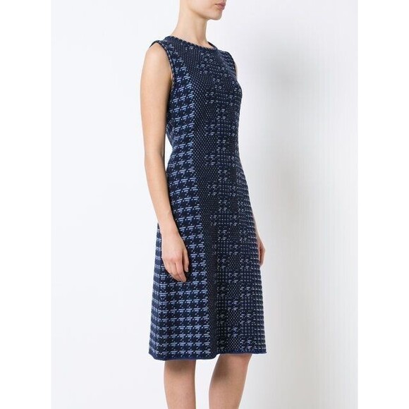 OSCAR DE LA RENTA Pixelated Houndstooth Sheath Dress Sz L BLUE